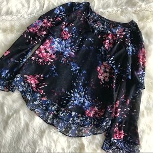 White House Black Market Black Floral Blouse